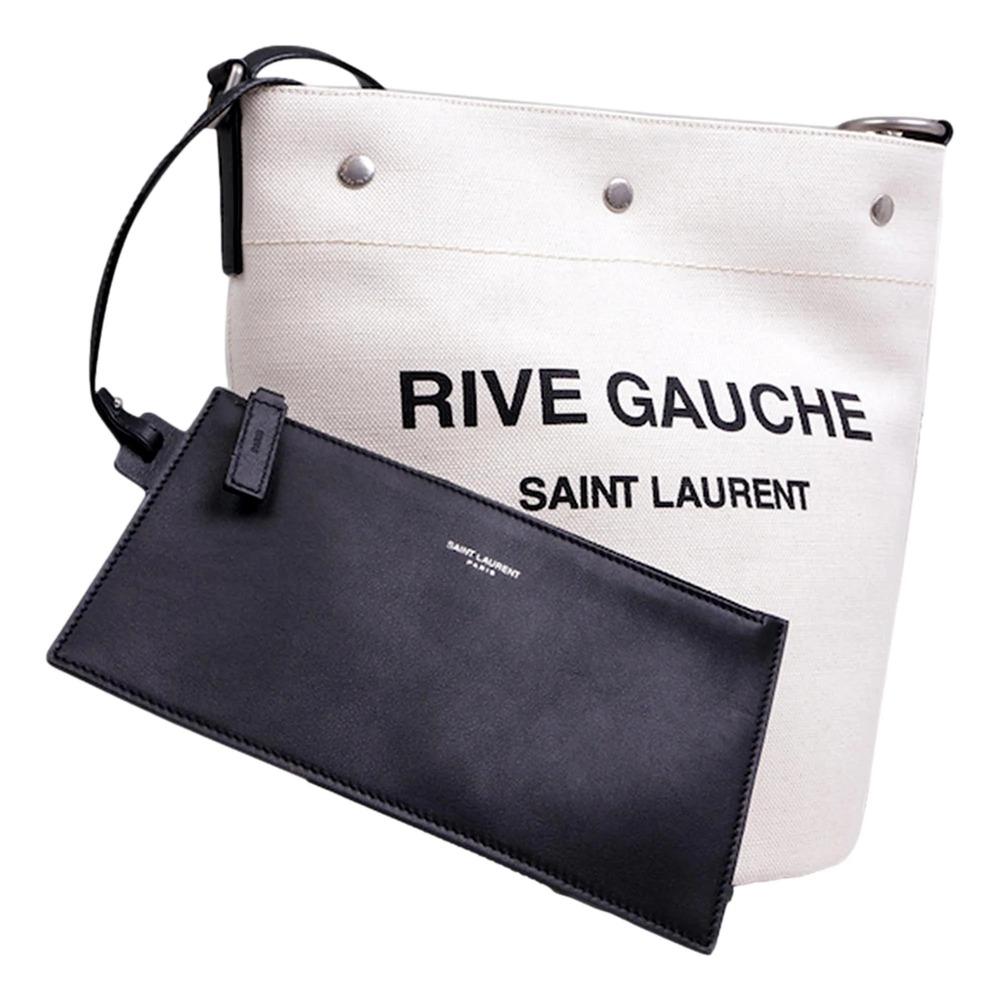 Saint Laurent Rive Gauche Black Leather Trim Linen Bucket - Picture 1 of 4